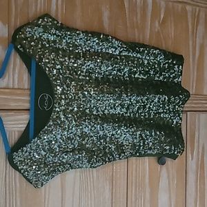 INC Hunter Green Sequin Top